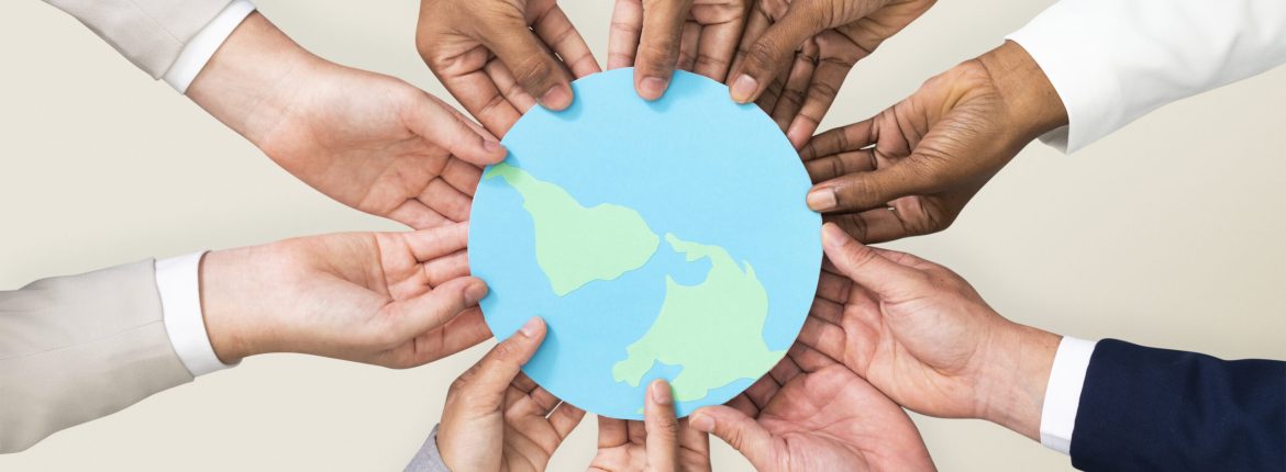 Hands holding earth CSR business campaign